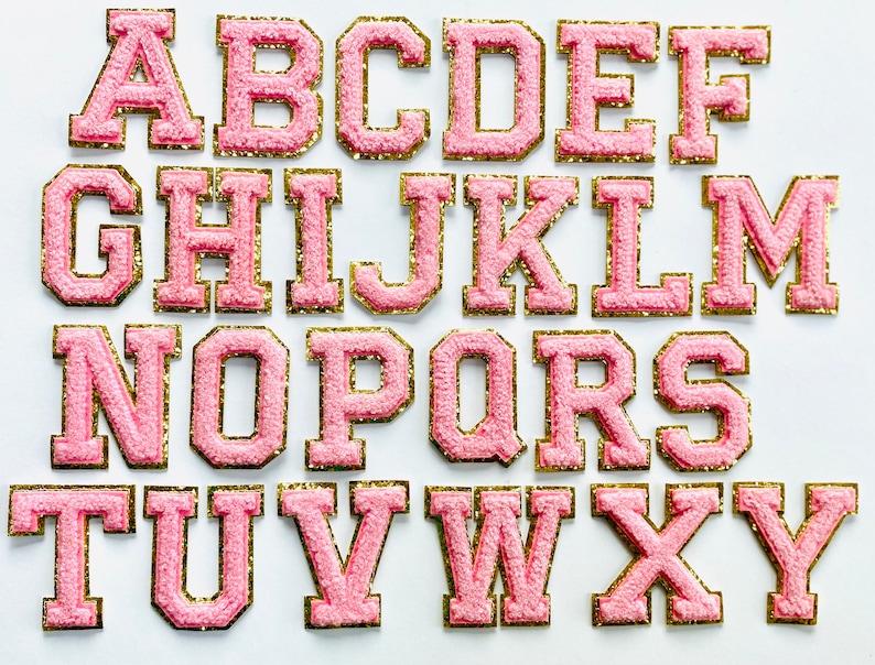 Chenille letter Varsity Patch in Pink, Lavender and White 3M self adhesive backing approx. 2.5 in tall image 1