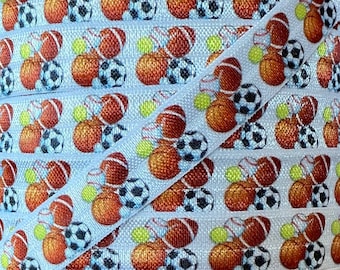 5/8" Sports Ball print Fold Over Elastic - Elastic for Headbands and Hair Ties - 5 Yards 5/8 inch Printed FOE
