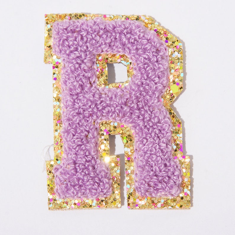 Chenille letter Varsity Patch in Pink, Lavender and White 3M self adhesive backing approx. 2.5 in tall image 4