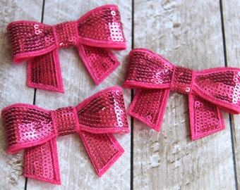 Set of 3 2.75" Hot Pink Sequin Bows - For DIY Headbands & Accessories