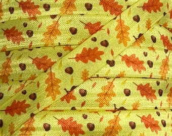 5/8" Fall Leaves Print Fold Over Elastic - Elastic for Baby Headbands and Hair Ties - 1 or 5 Yards 5/8 inch Printed FOE