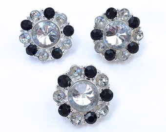 Set of 3 Acrylic Rhinestone Buttons in Clear & Black - Perfect for DIY Headbands, Accessories, and Clothing