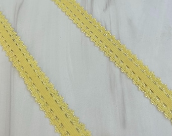 5/8" Yellow Picot edge stretch lace elastic - 5/8 lace elastic in 1 or 5 yards - Lace Elastic for headbands - Stretch Elastic