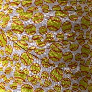 5/8" Softball print Fold Over Elastic - Elastic for Headbands and Hair Ties - 5 Yards 5/8 inch Printed FOE