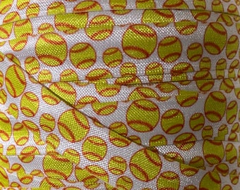 5/8" Softball print Fold Over Elastic - Gumka do opasek na głowę i gumek do włosów - 5 jardów 5/8 cala Printed FOE