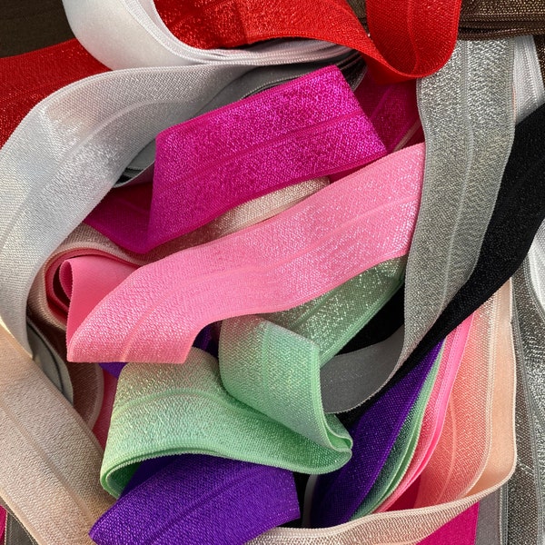 20 Yards of One Inch elastic - Grab Bag Solid 1” Fold Over Elastic - FOE for DIY- Perfect for Birthday Parties or Showers - Assorted