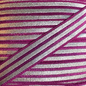 Purple and Silver Foil Metallic Stripe Print  Fold Over Elastic - Elastic for Baby Headbands and Hair Ties - 5 Yards 5/8 inch Printed FOE