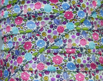 5/8" Pastel Floral Print Fold Over Elastic - Elastic for Baby Headbands and Hair Ties - 5 Yards 5/8 inch Printed FOE - Couture Craft Supply