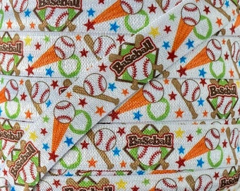 5/8" Baseball print Fold Over Elastic - Elastic for Headbands, sewing and Hair Ties - 5 Yards 5/8 inch Printed FOE