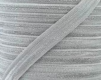 3/8 " Light Silver Fold Over Elastic - FOE Elastic For Baby Headbands, Hair Ties and Sewing
