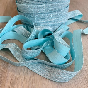 5/8&quot; Light Blue Glittering Fold Over Elastic - Elastic For Baby Headbands, Sewing and Hair Ties - 1, 5 or 10 Yards of 5/8 inch FOE