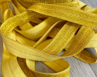Elástico plegable brillante color oro amarillo de 5/8" - Elástico para diademas de bebé, costura y cintas para el cabello - 2, 5 o 10 yardas de FOE de 5/8 pulgadas
