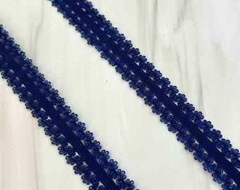 5/8" in wide Navy Picot edge stretch - 5/8 lace elastic by the yard in 1 or 5 yard lengths - Lace Elastic for headbands - Stretch Elastic