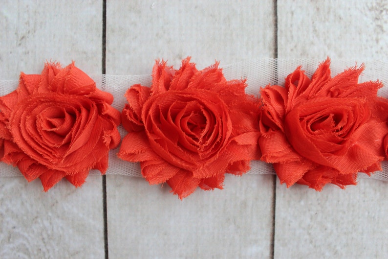 1 yard teal green 2.5/" shabby chiffon rose trim fabric flowers DIY baby headband