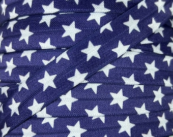 5/8" Blue & White Stars print Fold Over Elastic-Elastic for Baby Headbands and Hair Ties-5 Yards 5/8 inch Printed FOE - Couture Craft Supply