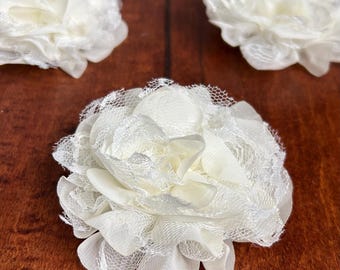 One Single or Set of 5 4” Chiffon and Lace Flowers in Off White - Flower Head for Headbands and DIY Hair Accessories