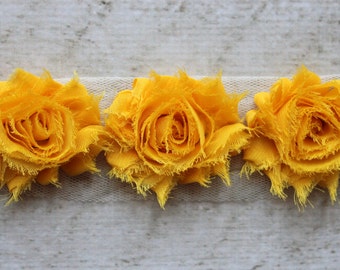 SALE!!! 2.5" Shabby Chiffon Flower Trim in Golden Yellow - Flower Trim for Headbands and DIY supplies - 1/2 or 1 yard Lengths