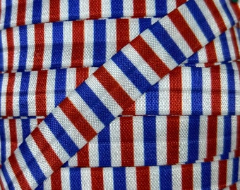 5/8" Red, White & Blue print Fold Over Elastic- Elastic for Baby Headbands and Hair Ties-5 Yards 5/8 inch Printed FOE - Couture Craft Supply