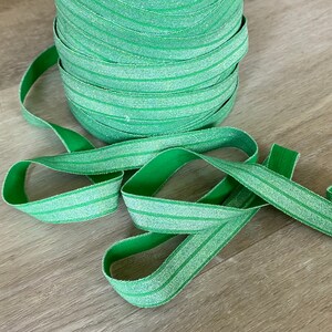 5/8&quot; Apple Green Glittering Fold Over Elastic - Elastic For Baby Headbands, Sewing and Hair Ties - 1, 5 or 10 Yards of 5/8 inch FOE
