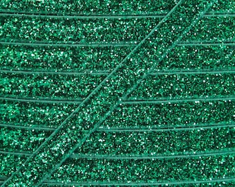 3/8 tums smaragdgrönt glitterresårband - Resårband för babyhårband och hårsnoddar - 1 eller 5 yards 3/8 tums glitter FOE