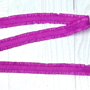 1/2&quot; Hot Pink Ruffle Double Sided Solid Fold Over Elastic - Elastic For Baby Headbands, sewing, or Hair Ties - 1 or 5 Yards of ruffle elasti