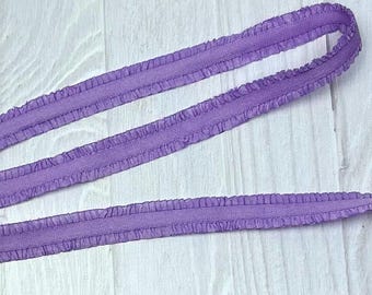 Elástico dobrável sólido de dupla face com babados de lavanda de 1/2" - Elástico para tiaras de bebê, costura ou laços de cabelo - 1 ou 5 jardas de elástico com babados