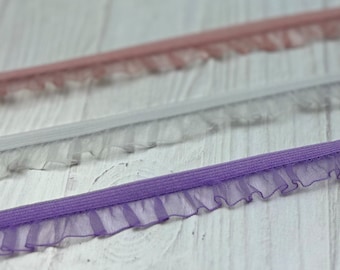 5/8" Chiffon Ruffled Stretchy Elastic - Elastic For Baby Headbands, gift wrapping and sewing projects - 1 or 5 Yards of ruffle elastic