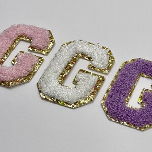 Chenille letter Varsity Patch in Pink, Lavender and White 3M self adhesive backing approx. 2.5 in tall image 3
