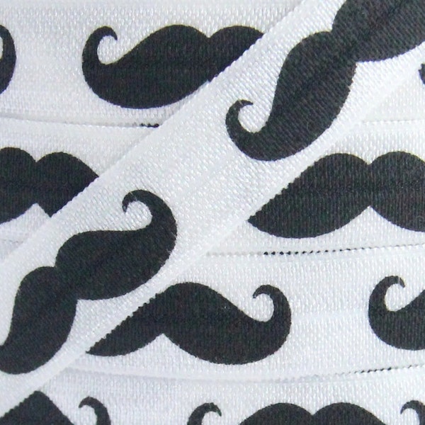 5/8" Mustache Print Fold Over Elastic - Elastic for Baby Headbands and Hair Ties - 1 or 5 Yards 5/8 inch Printed FOE