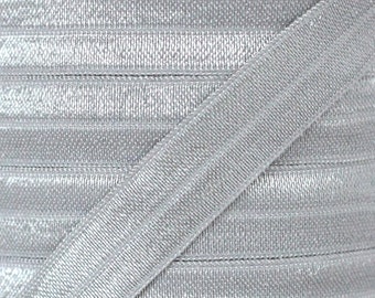 5/8 " Light Silver Fold Over Elastic - FOE Elastic For Baby Headbands, Hair Ties and Sewing in 1, 5 or 10 yard lengths