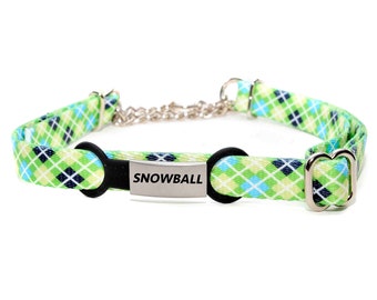 Martingale Training collar /5/8" Width MARGARITA PLAID / Webbing Dog Collar /1/2 Check Chain Martingale /Personalized /Laser Engraved Collar