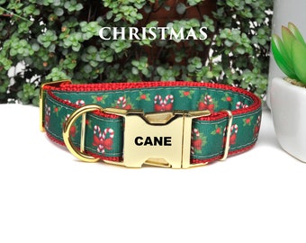 Adjustable Dog Collar / 1" Width CANDY CANE  / Customized Dog Collar /Quick Release Buckle Dog Collar / Personalized Dog Collar