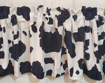 Western Window Valance Ranch Style Cow Print Black Spots Window Valance