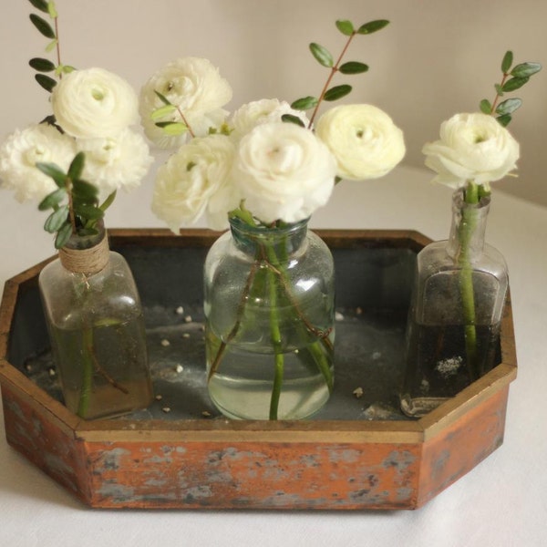 French Vintage Artisanal Hand Made Octaganol Zinc, Brass And Copper Planter / Époque Vintage
