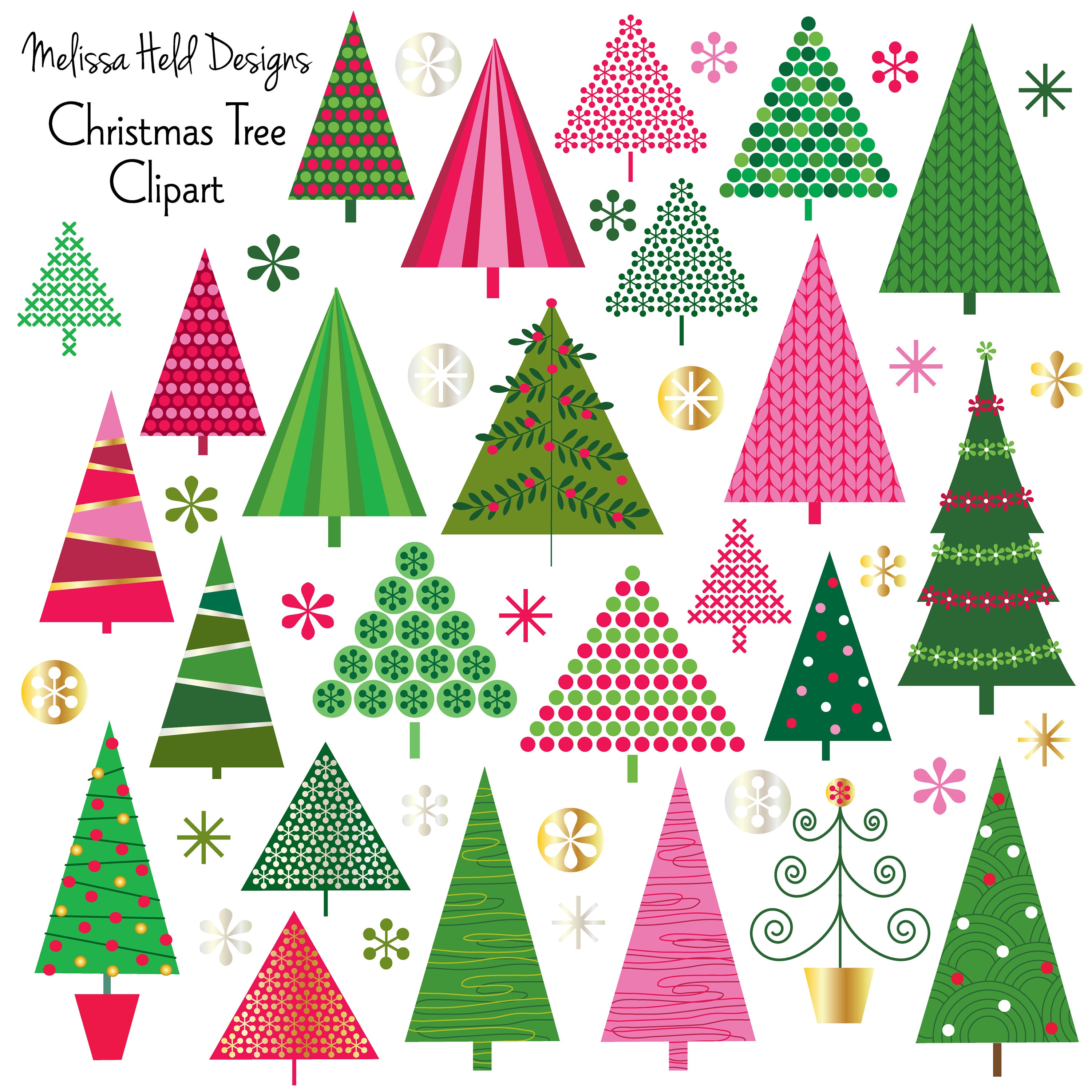 Digital Christmas Tree Clipart - Etsy