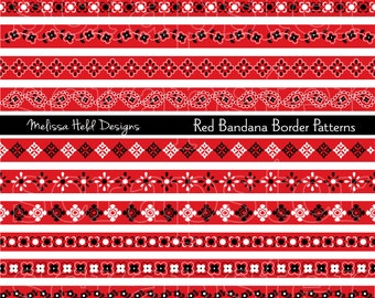 Red Bandana Border Patterns Digital Clipart