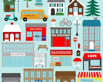 Town Buildings Digital Clipart