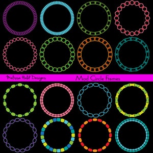 May include: Set of 18 colorful circle frames with different patterns. The frames are perfect for adding a touch of whimsy to your designs.