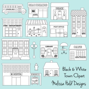 Town Buildings Digital Stamps Clipart