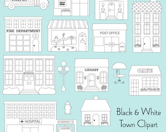 Town Buildings Digital Stamps Clipart