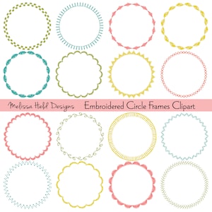 Embroidered Circle Frames Digital Clipart
