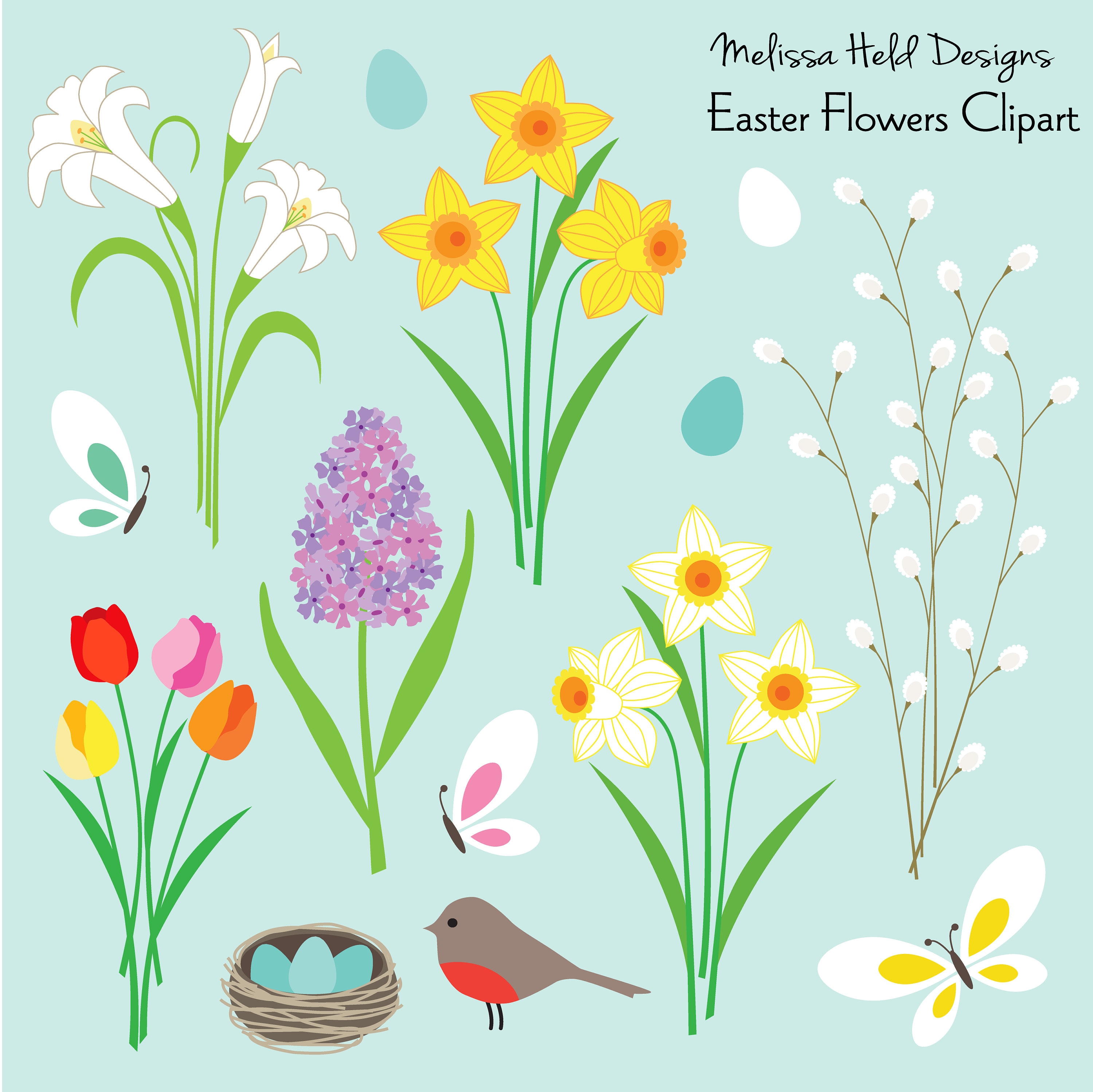 Easter Flowers Digital Clipart