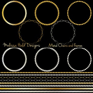 May include: Set of gold and silver chain frames and borders. The frames are in different styles, including round, oval, and square. The borders are in a variety of patterns, including wavy, straight, and beaded. The frames and borders are perfect for adding a touch of elegance to your designs.