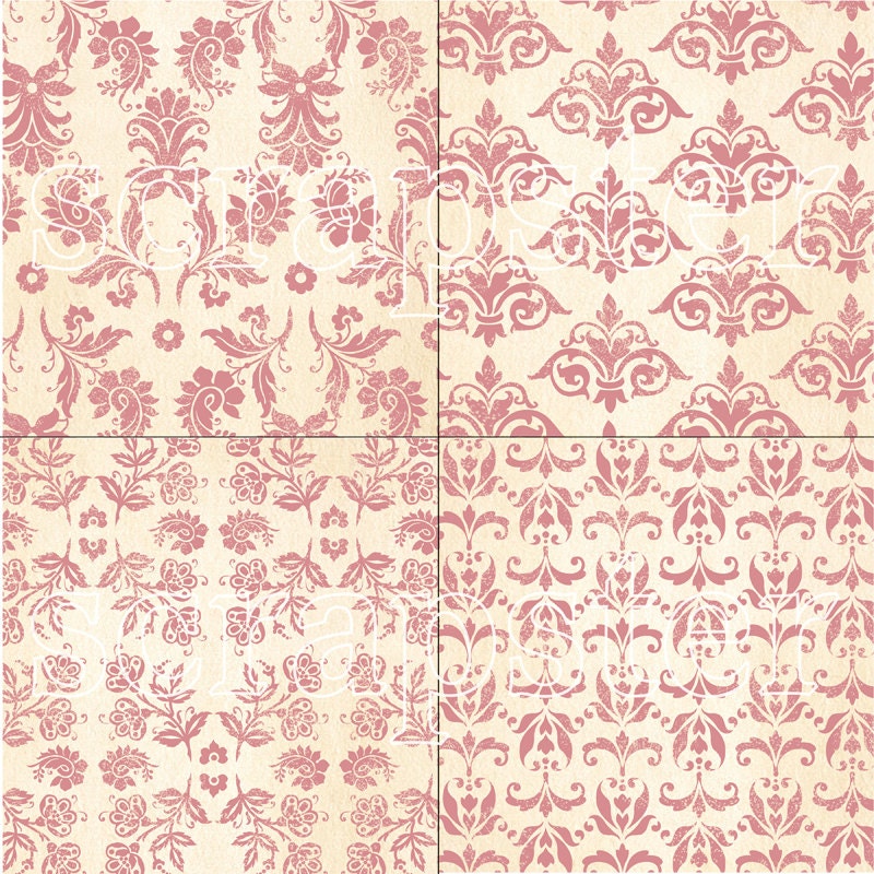Rose Damask Digital Patterns - Etsy