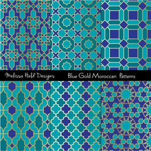 Blue & Gold Moroccan Tile Digital Patterns