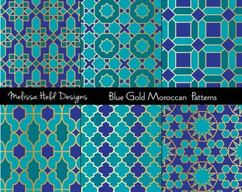 Blue & Gold Moroccan Tile Digital Patterns