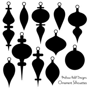 Zwarte silhouet Kerst ornamenten digitale Clipart