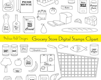Grocery Store Digital Stamps Clipart