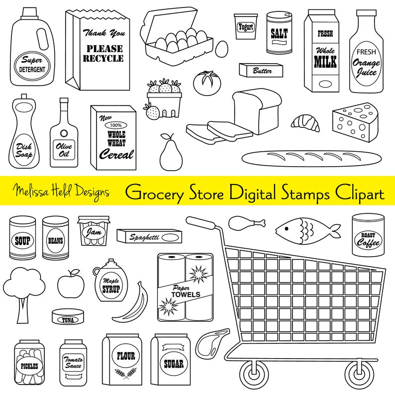 Grocery Store Digital Stamps Clipart Etsy