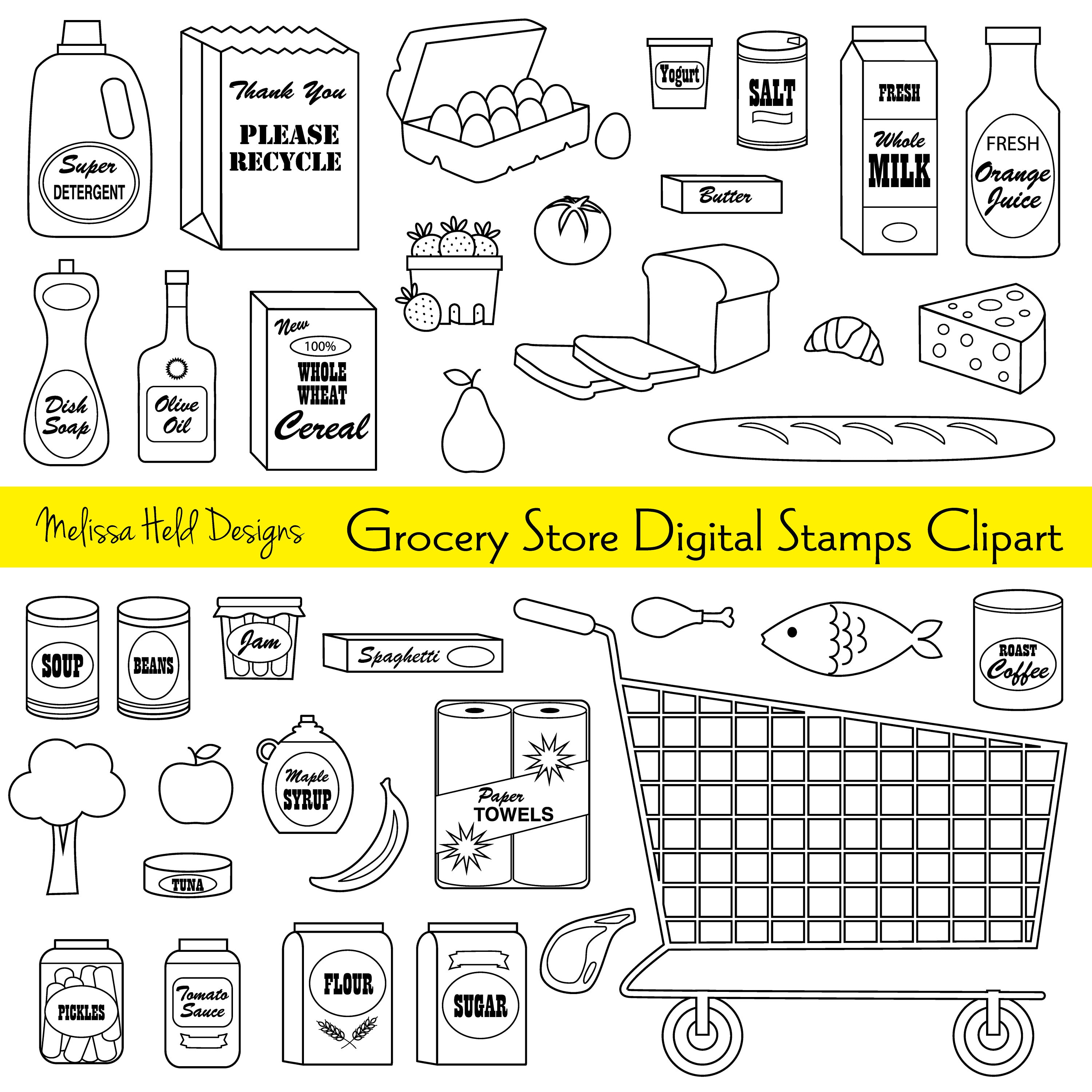 Grocery Store Digital Stamps Clipart Etsy